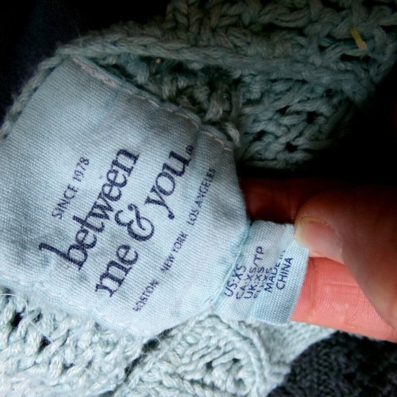 BETWEEN ME & YOU Crochet Sweater Top XS Blue Anthropologie Scoop neck Boho Summe - Picture 5 of 5